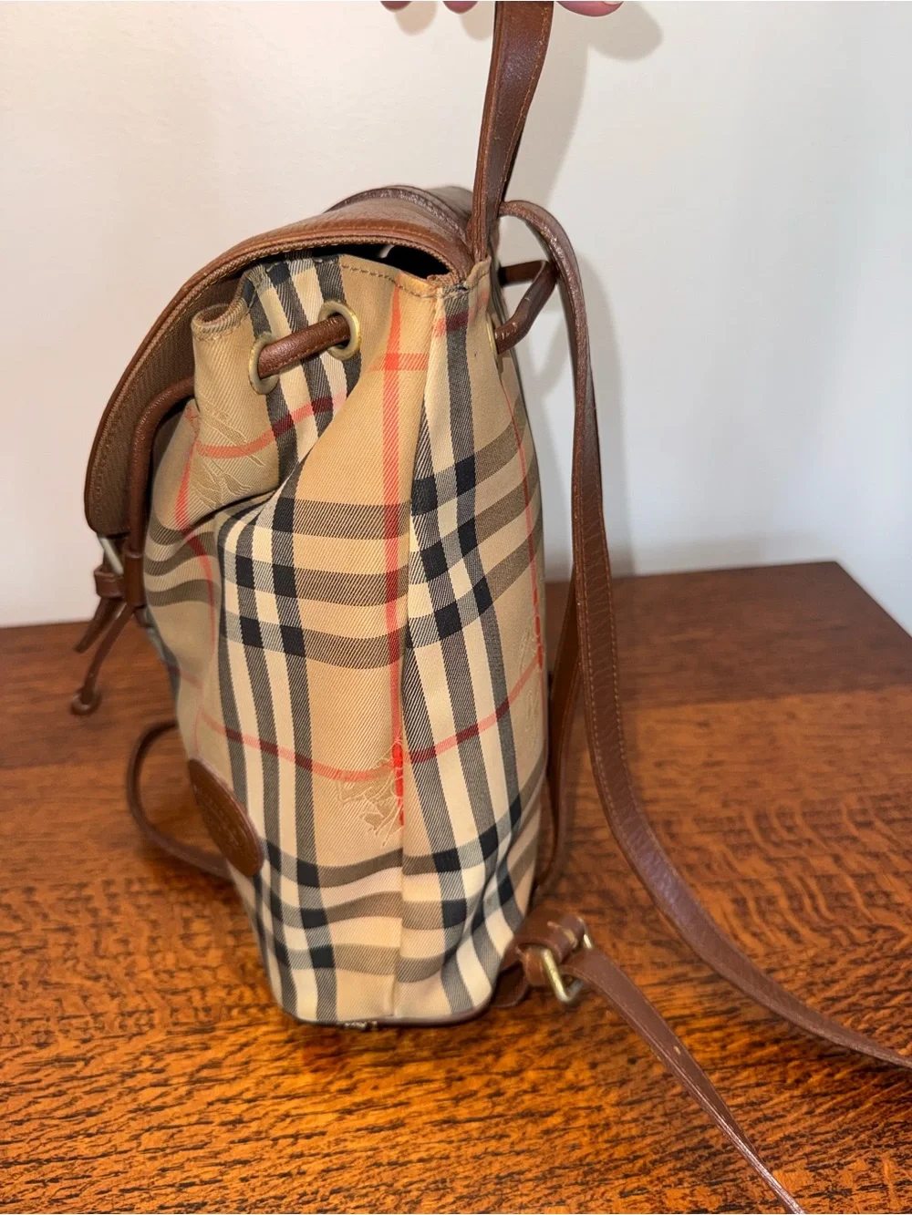 Burberrys Vintage Haymarket Check Drawstring Mini Backpack w/COA